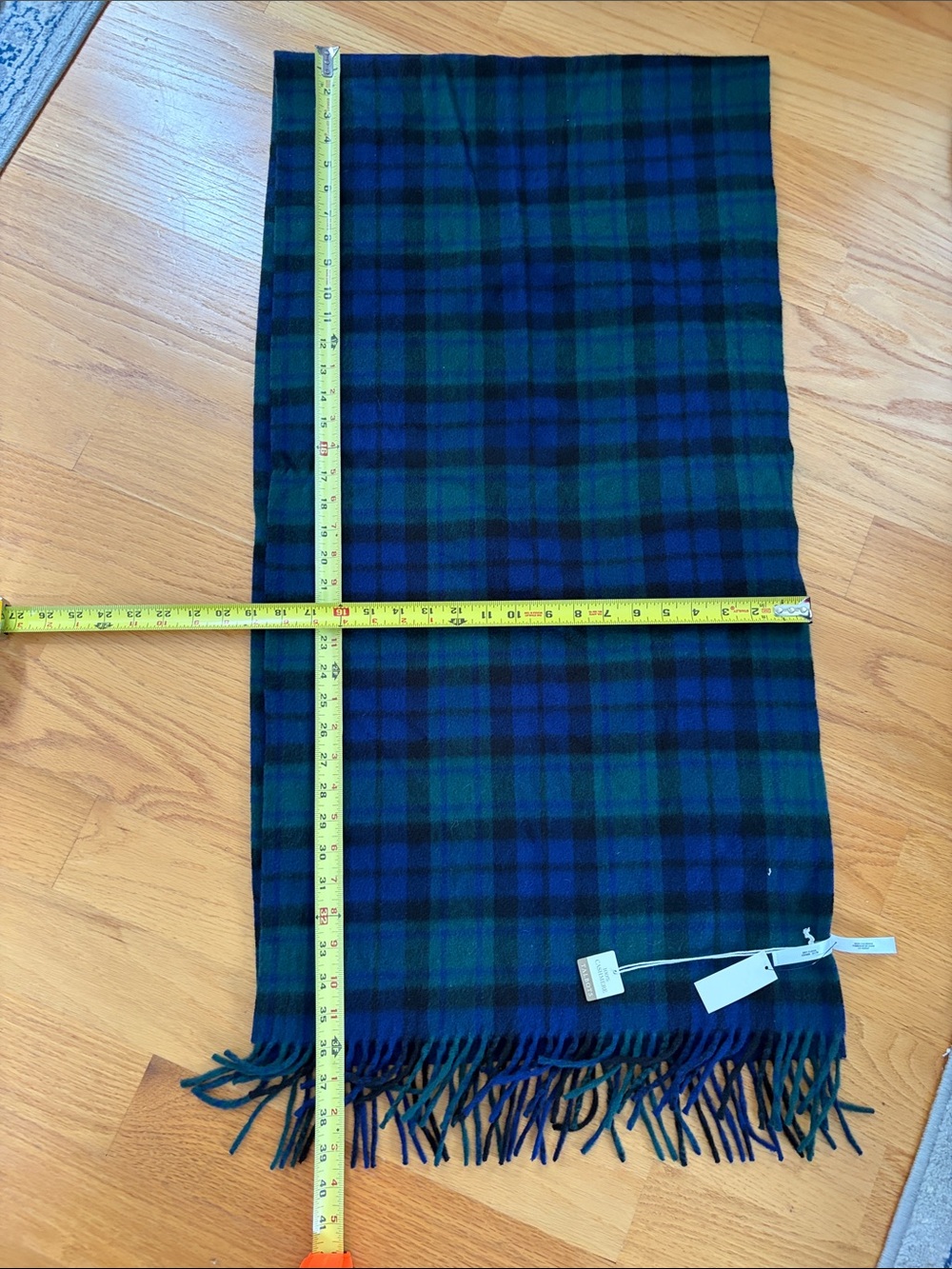 Talbots 100% Cashmere Blue and Green Plaid Fringe Scarf NWT
